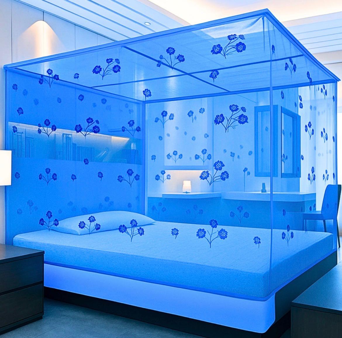 Luxury Floral Blue 7x8 Mosquito Net Canopy